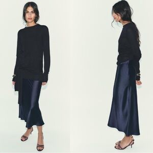 Zara NWT navy blue youth midi skirt 8160/399